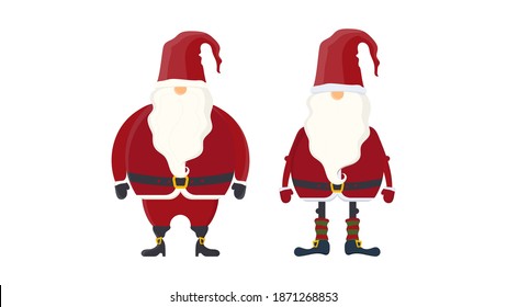 Set of Christmas santa claus. Old man with white beard in red clothes isolated on white background. Vector.