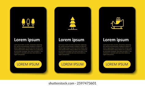 Set Christmas santa claus sleigh, tree and lights. Business infographic template. Vector