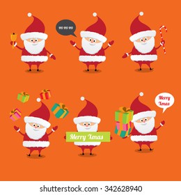 Set of christmas Santa Claus. vector illustration. Merry christmas background