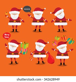 Set of christmas Santa Claus. vector illustration. Merry christmas background