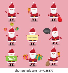 Set of christmas Santa Claus. vector illustration. Merry christmas design elements. xmas background