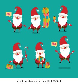 Set of christmas Santa Claus. vector illustration. Merry christmas design elements. xmas background