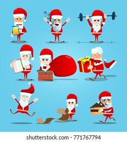 Set of Christmas Santa Claus. Vector cartoon character illustration.