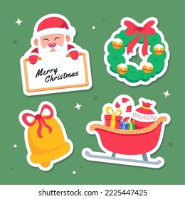 set of christmas santa element sticker illustration vector icon isolated