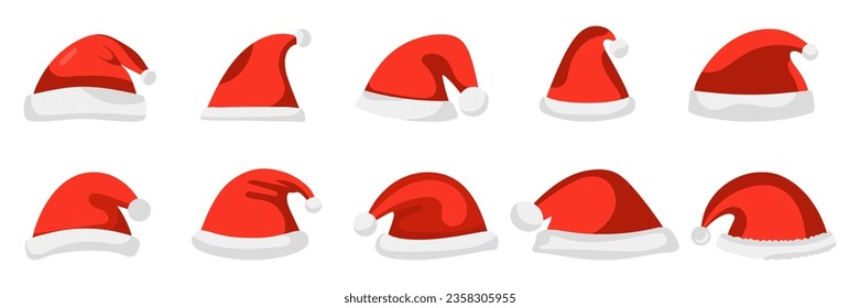 Set christmas santa hat in flat style isolated . Vector illustration