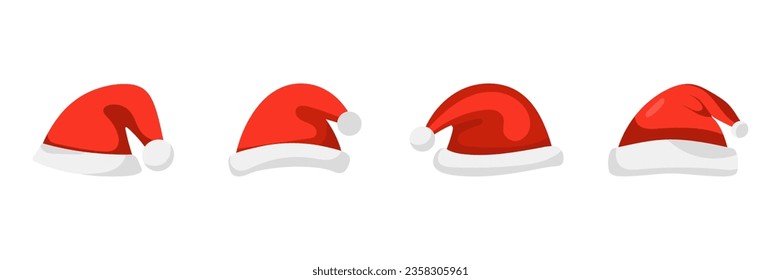 Set christmas santa hat in flat style isolated . Vector illustration