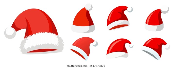 Set christmas santa hat in flat style. Vector illustration