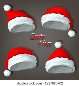 Set of Christmas Santa hats. Vector illustration.