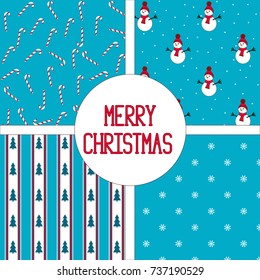 A set of Christmas seamless backgrounds made in one color scheme (red, white, blue). Vector illustration
