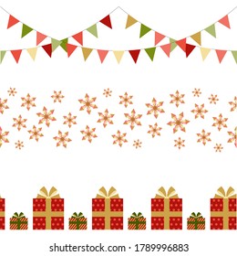 Conjunto de fronteras sin fisuras de Navidad: guirnaldas de bandera, copos de nieve, cajas de regalo. Elementos decorativos de vectores de navidad y Año Nuevo