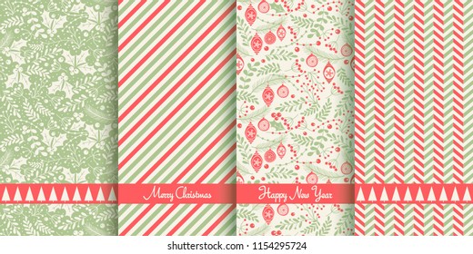 Set of Christmas seamless pattern for greeting cards, wrapping papers. Hand drawn Vector illustration