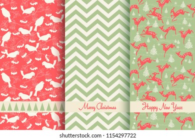 Set of Christmas seamless pattern for greeting cards, wrapping papers. Hand drawn Vector illustration.