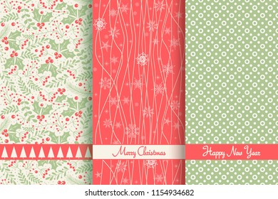 Set of Christmas seamless pattern for greeting cards, wrapping papers. Hand drawn Vector illustration.