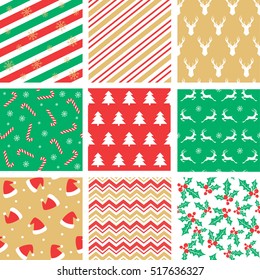 Set Christmas seamless pattern. Vector illustration