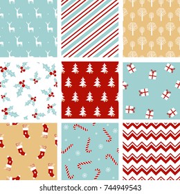 Set Christmas Seamless Pattern. Vector Illustration