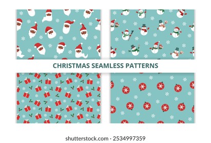 Set of Christmas seamless patterns. Christmas background. Christmas wrapping paper.