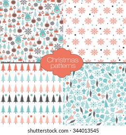 Set of Christmas seamless patterns. Children's style