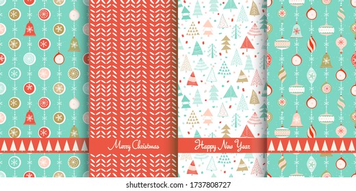 Set of Christmas seamless patterns for greeting cards, wrapping paper. Hand drawn winter backgrounds. Vector illustration