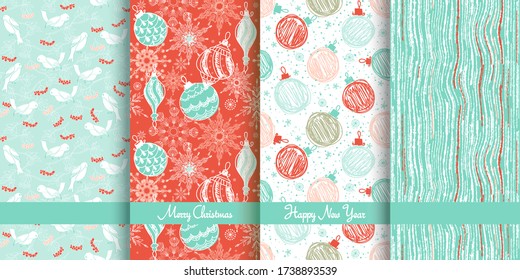 Conjunto de patrones de Navidad sin fisuras para tarjetas de felicitación, papel de envoltura. Trajo a mano fondos de invierno. Ilustración del vector