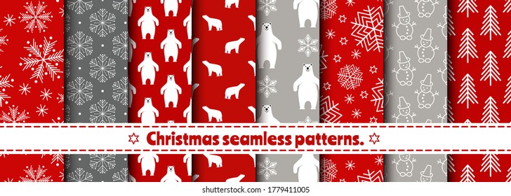 Set of Christmas seamless patterns. The most beautiful patterns for fabric, wrapping paper, wallpaper. Vector.