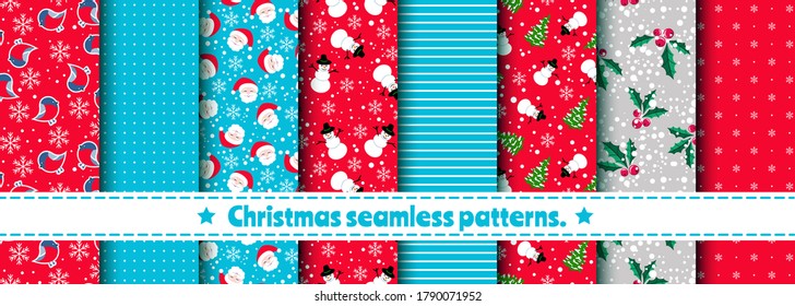 Set of Christmas seamless patterns. The most beautiful patterns for fabric, wrapping paper, wallpaper. Vector.