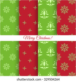 Set of Christmas seamless patterns on red and green background