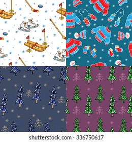 Set of Christmas seamless patterns. Perfect for wallpaper, gift paper, greeting cards.