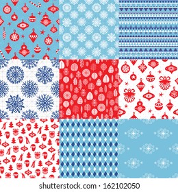Set of Christmas seamless patterns. Vector backgrounds for winter and christmas theme. 
