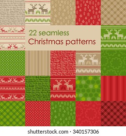 Set of Christmas seamless patterns. Vector Illustration. It can be used for cloth, bags, notebooks, cards, envelopes, pads, blankets, furniture, packing