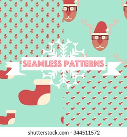 Set of Christmas Seamless Patterns. Vector Illustration