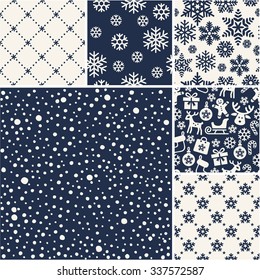 Set of Christmas seamless snow patterns