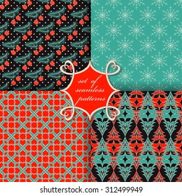 set of Christmas seamless vector illustration. Christmas symbols, patterns