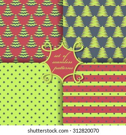 set of Christmas seamless vector illustration. Christmas symbols, patterns