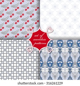set of Christmas seamless vector illustration. Christmas symbols, patterns