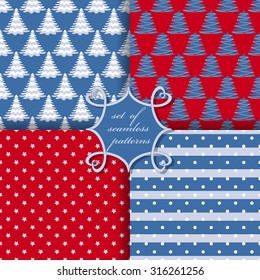 set of Christmas seamless vector illustration. Christmas symbols, patterns