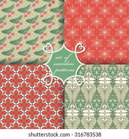 set of Christmas seamless vector illustration. Christmas symbols, patterns
