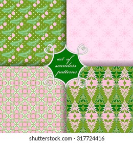 set of Christmas seamless vector illustration. Christmas symbols, patterns