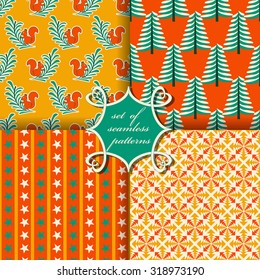 set of Christmas seamless vector illustration. Christmas symbols, patterns

