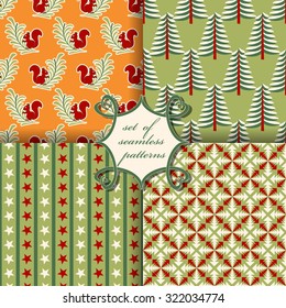 set of Christmas seamless vector illustration. Christmas symbols, patterns