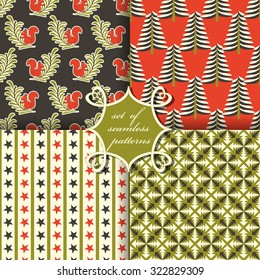 set of Christmas seamless vector illustration. Christmas symbols, patterns