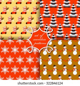 set of Christmas seamless vector illustration. Christmas symbols, patterns