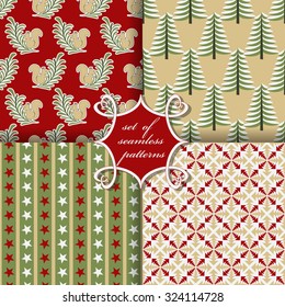 set of Christmas seamless vector illustration. Christmas symbols, patterns