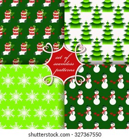 set of Christmas seamless vector illustration. Christmas symbols, patterns