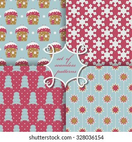 set of Christmas seamless vector illustration. Christmas symbols, patterns