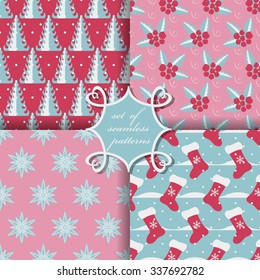 set of Christmas seamless vector illustration. Christmas symbols, patterns