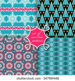 set of Christmas seamless vector illustration. Christmas symbols, patterns