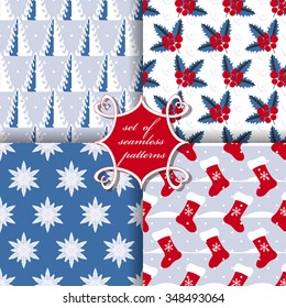 set of Christmas seamless vector illustration. Christmas symbols, patterns