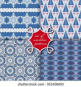 set of Christmas seamless vector illustration. Christmas symbols, patterns