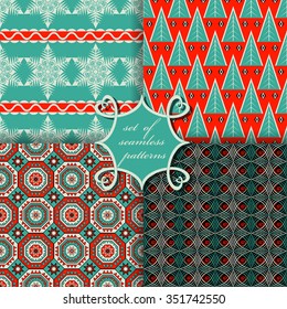 set of Christmas seamless vector illustration. Christmas symbols, patterns