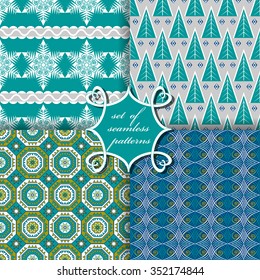 set of Christmas seamless vector illustration. Christmas symbols, patterns